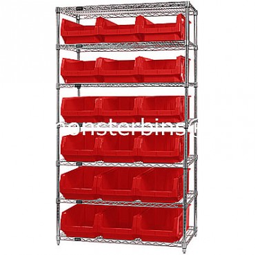 Wire Shelving Unit with 7 Shelves and 18 QMS532 Bins