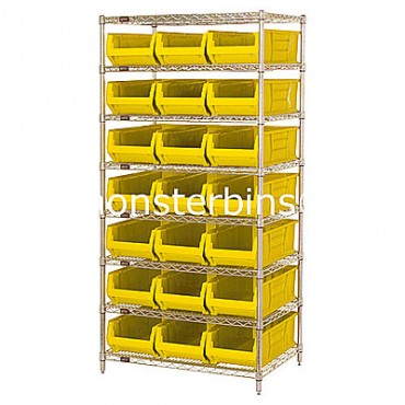 Wire Shelving Unit with 8 Shelves and 21 QUS952 Bins