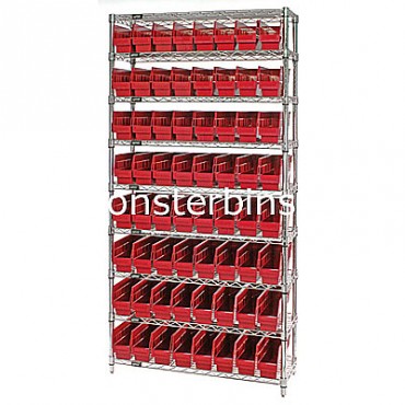 Wire Shelving Unit with 9 Shelves and 64 Shelf Bins (12x4x6)
