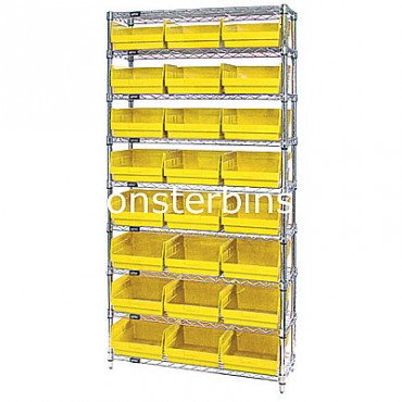 Wire Shelving Unit with 9 Shelves and 24 Shelf Bins (12x11x6)